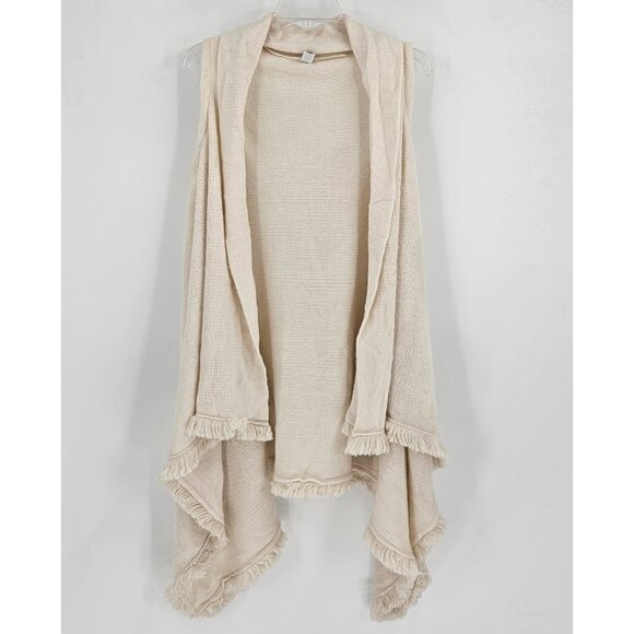 Apt. 9 Brand Cream-Colored Sleeveless Open-Front Cardigan/Ruana w/Fringe - Picture 1 of 4